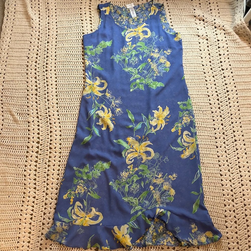 Emma James Reversible Yellow and Periwinkle Floral Sleeveless Dress Sz 16 Petite